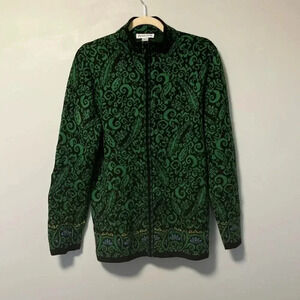 Pendleton 100% merino wool green black  full zip cardigan